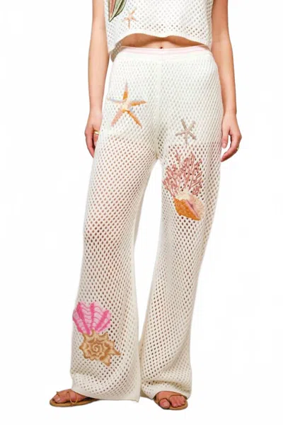 Blue B Seashell Embroidered Pants In Off White In Neutral