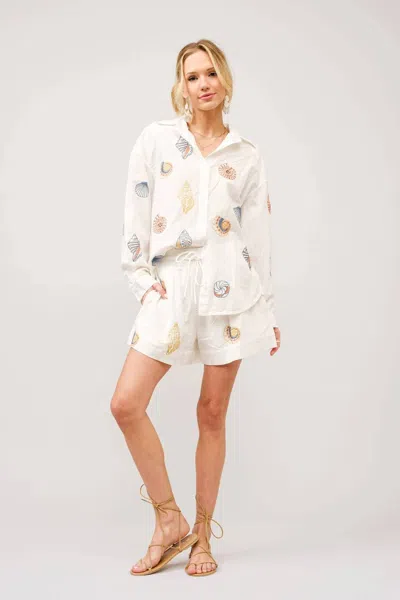 Blue B Seaside Shell Embroidered Shorts In Off White