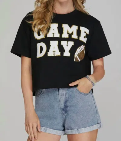 Blue B Sequin Game Day Top In Black