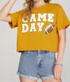 Blue B Sequin Game Day Top In Gold In Orange