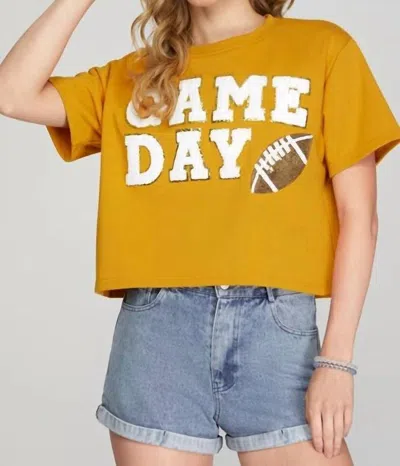 Blue B Sequin Game Day Top In Gold In Orange