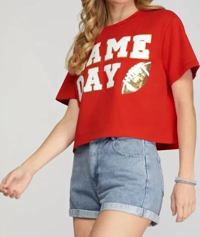 Blue B Sequin Game Day Top In Red