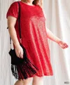 Blue B Sequin Short Sleeve Dress In Red In Red