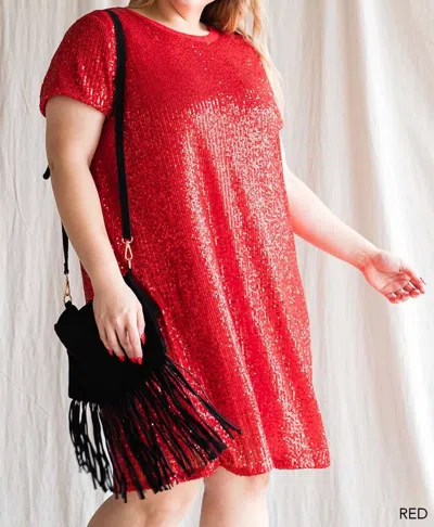 Blue B Sequin Short Sleeve Dress In Red