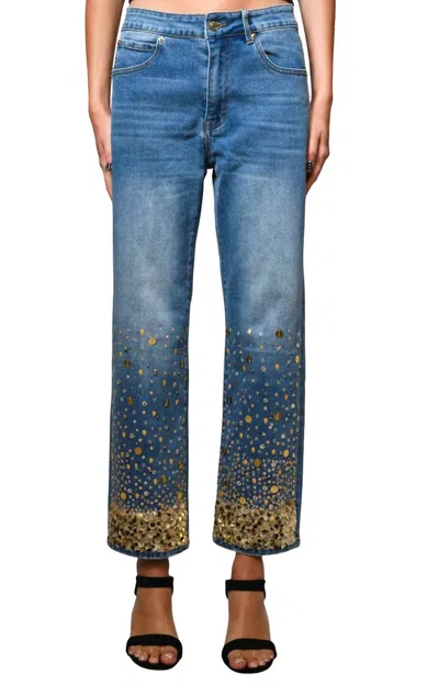 Blue B Sequin Straight Leg Jeans In Denim/gold In Multi