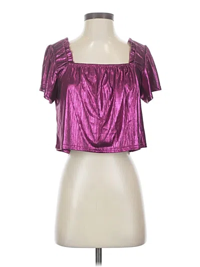 Pre-owned Blue B Short Sleeve Top Purple Metallic Pattern Sweetheart Neckline Tops
