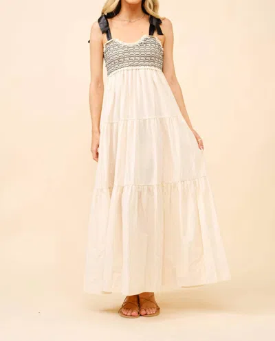 Blue B Smocked Ribbon Tie Maxi Dress In Ecru In White