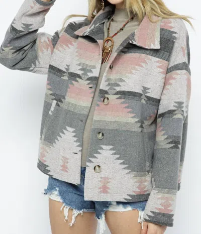 Blue B Soft Comfy Lightweight Aztec Pattern Jacket In Grey Pink Mix In Multi