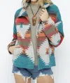 Blue B Soft Comfy Lightweight Aztec Pattern Jacket In Teal Orange Mix In Multi