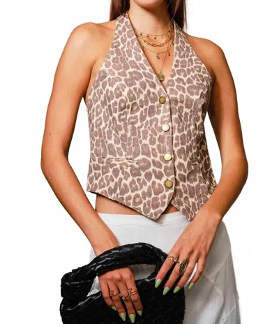 Blue B Soft Twill Pattern Halter Neck Vest In Leopard In Animal Print