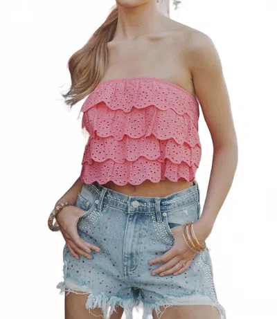 Blue B Strawberry Ruffle Crop Top In Hot Pink