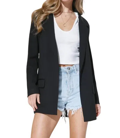 Blue B Stretch Knit Open Pocket Front Boyfriend Blazer In Black