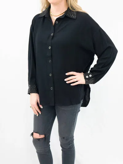 Blue B Studded Button Down Top In Black