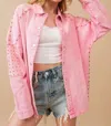 Blue B Studded Elbow Chevron Back Oversized Twill Jacket In Hot Pink