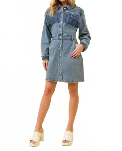 Blue B Studded Fringe Western Denim Dress In Blue
