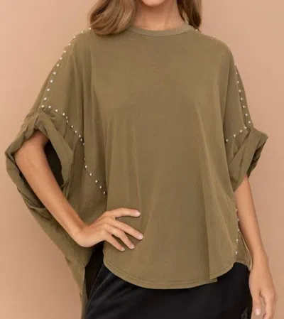 Blue B Stunning Studded Hi Lo Top In Olive In Green