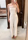Blue B Tube Front Feather Jumpsuit In White