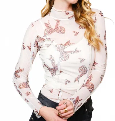 Blue B Untamed Bows Mesh Top In White Multi