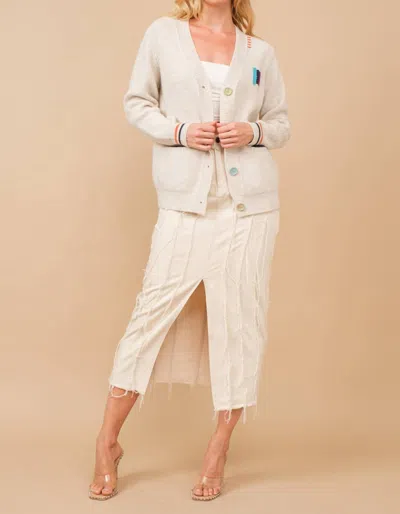 Blue B Varsity Soft Rib Cardigan Sweater In Beige In Nude