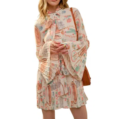 Blue B Vintage Print Pleated Mini Dress In Cactus Garden In Multi