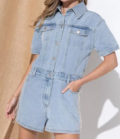 Blue B Washed Denim Overall Romper In Multi