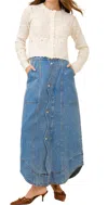 Blue B Wavy Placket Denim Maxi Skirt In Medium Wash