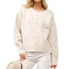 Blue B Western Boots Stitch Pattern Crew Neck Sweater In Cream