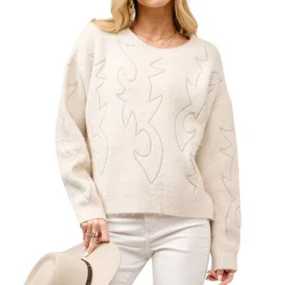 Blue B Western Boots Stitch Pattern Crew Neck Sweater In Cream