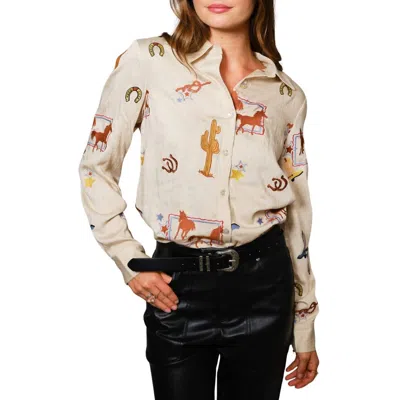 Blue B Western Embroidered Shirt In Sand In Neutral