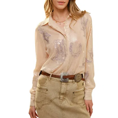 Blue B Western Embroidery Sequin Button Down Shirt In Sand In Neutral