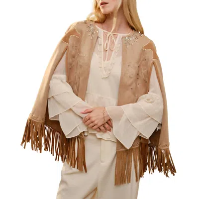 Blue B Western Fringe Cape Jacket In Sand In Neutral