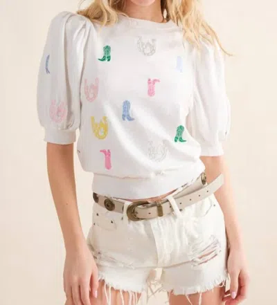 Blue B Western Girl Sweater Top In White