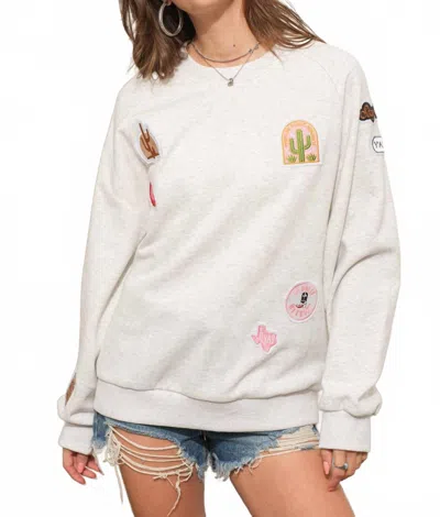 Blue B Western Patch Sweatshirt In Oatmeal In White