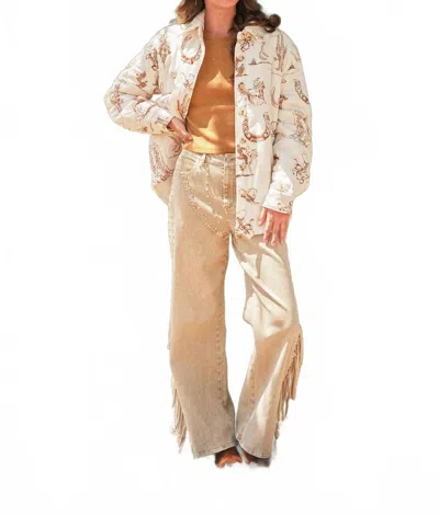 Blue B Western Printed Quilted Shacket In White Taupe In Multi