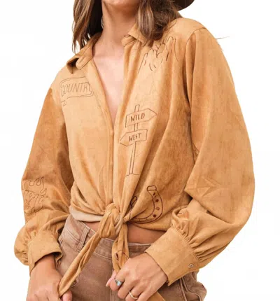 Blue B Western Suede Tie Blouse In Camel In Brown
