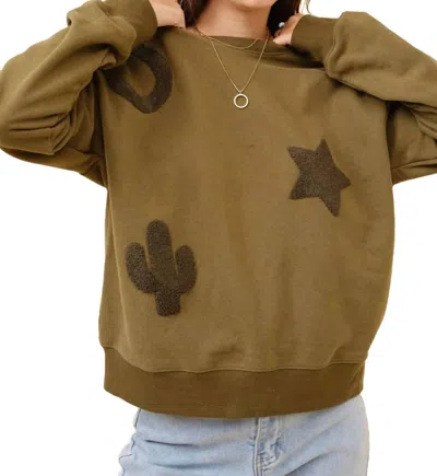 Blue B Western Textured Patchwork Sweatshirt In Olive In Green
