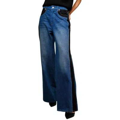 Blue B Western Two Tone Panel Wide Leg Jeans In Med Wash In Black