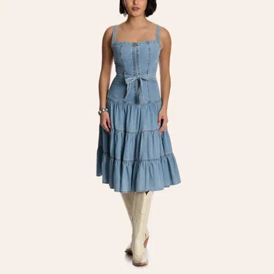 Blue B Women's Blue Denim Tiered Zip Midi Dress