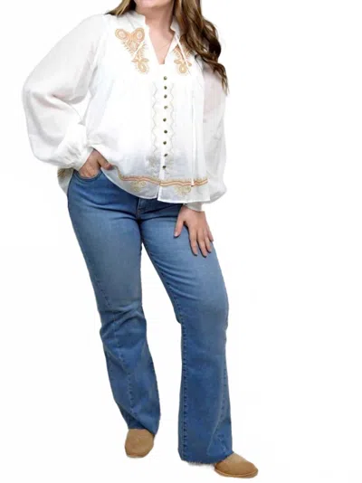 Blue B Women's Boho Embroidered Peasant Blouse In White