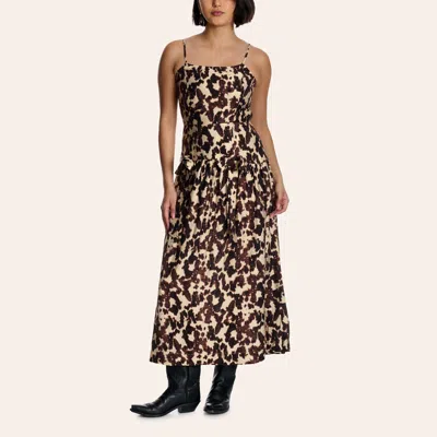 Blue B Women's Cow Print Drop Waist Cami Maxi Dress In Brown