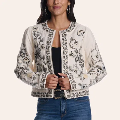 Blue B Women's Cream Floral Embroidered Cropped Jacket In Multi