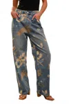 Blue B Women's Floral Print Wide Leg Jeans In Denim Multi In Blue