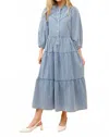 Blue B Women's Garment Washed Chevron Midi Denim Dress In Blue In Blue