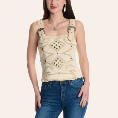 Blue B Women's Ivory Boot Stitch Embroidered Denim Tank Top In Multi