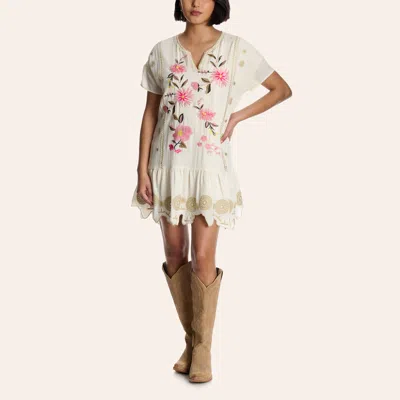 Blue B Women's Ivory Tropical Floral Embroidered Ruffle Peplum Mini Dress In White