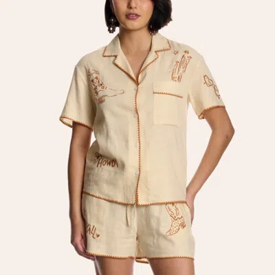 Blue B Women's Ivory Western Embroidered Linen Shirt In Neutral