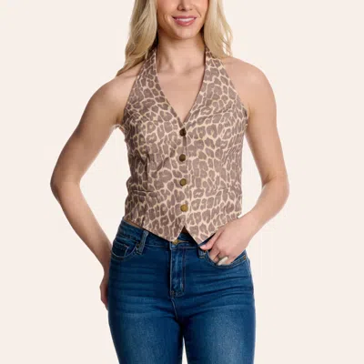 Blue B Women's Leopard Print Halter Neck Vest In Brown