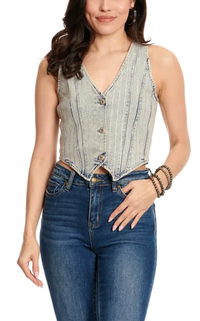 Blue B Women's Light Stone Wash & Rhinestone Stripe Vest In Gray