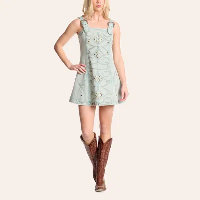 Blue B Women's Light Wash Denim Boot Stitch Buckle Strap Mini Dress In Blue