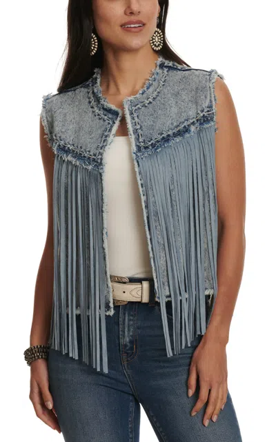Blue B Women's Light Wash Frayed Seams & Fringed Vest In Blue